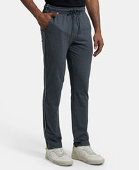 Super Combed Cotton Rich Slim Fit Trackpant with Side and Back Pockets - Charcoal Melange & Neon Blue-2