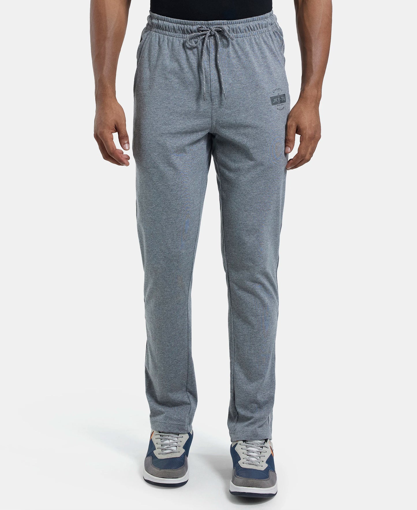 Super Combed Cotton Rich Slim Fit Trackpant with Side and Back Pockets - Grey Melange & Black-1