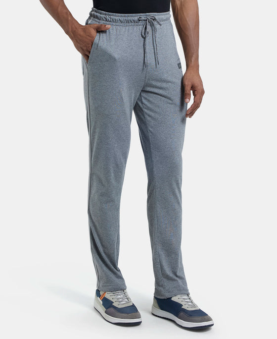 Super Combed Cotton Rich Slim Fit Trackpant with Side and Back Pockets - Grey Melange & Black-2