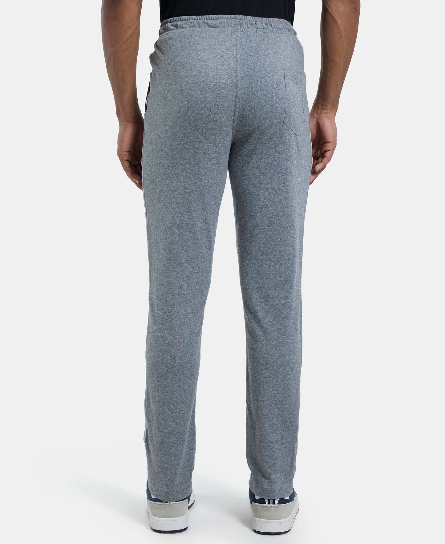 Super Combed Cotton Rich Slim Fit Trackpant with Side and Back Pockets - Grey Melange & Black-3