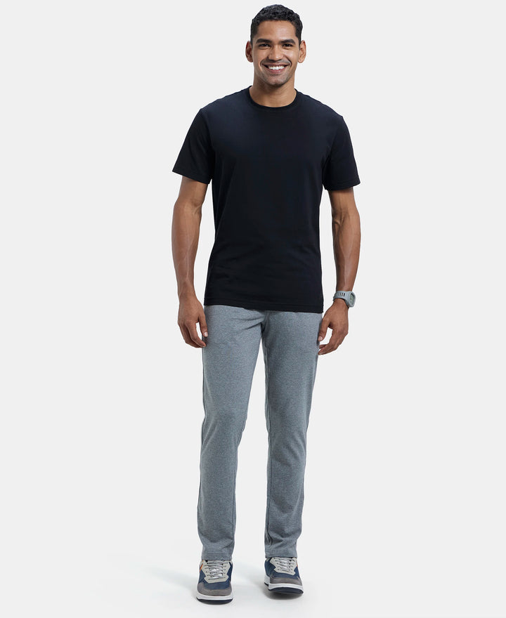 Super Combed Cotton Rich Slim Fit Trackpant with Side and Back Pockets - Grey Melange & Black-4