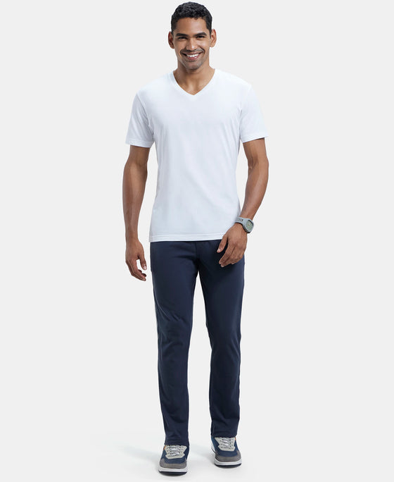 Super Combed Cotton Rich Slim Fit Trackpant with Side and Back Pockets - Graphite & Neon Blue-4