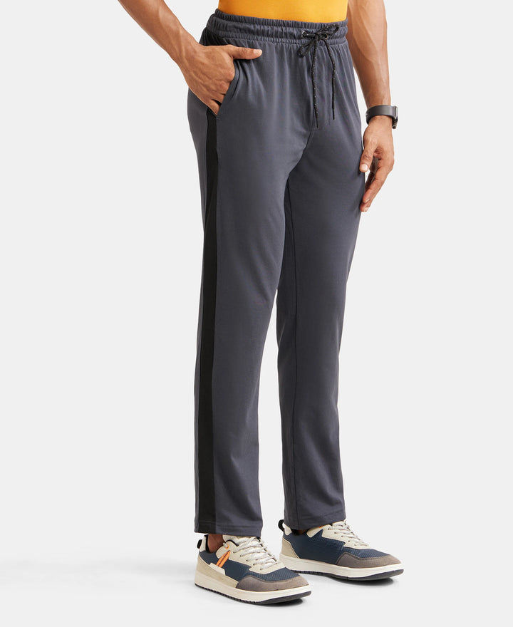 Super Combed Cotton Rich Straight Fit Trackpant with Side and Back Pockets - Graphite & Black-2