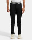 Super Combed Cotton Rich Slim Fit Trackpant with Side Zipper Pockets - Black & Grey Melange-1