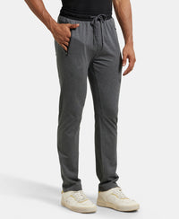 Super Combed Cotton Rich Slim Fit Trackpant with Side Zipper Pockets - Charcoal Melange & Black-2