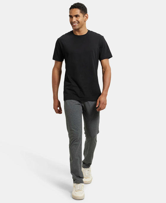 Super Combed Cotton Rich Slim Fit Trackpant with Side Zipper Pockets - Charcoal Melange & Black-6