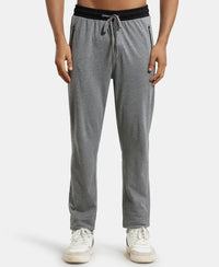 Super Combed Cotton Rich Slim Fit Trackpant with Side Zipper Pockets - Grey Melange & Black-1