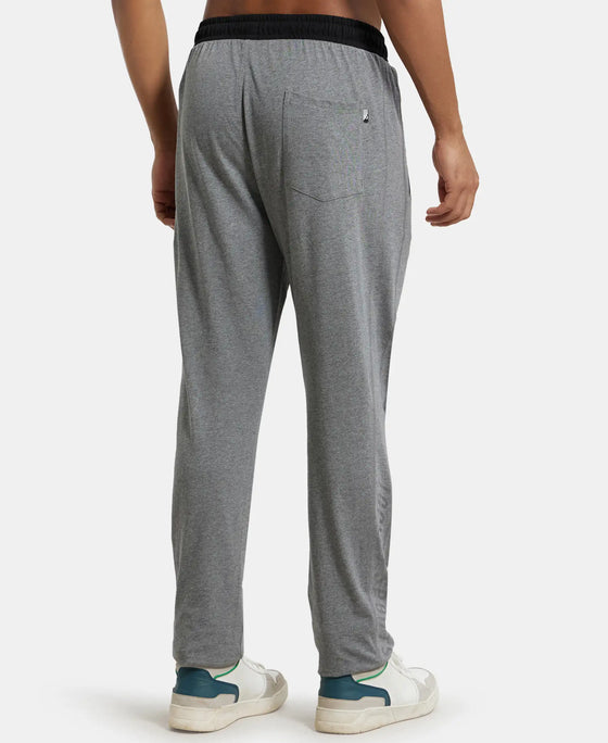 Super Combed Cotton Rich Slim Fit Trackpant with Side Zipper Pockets - Grey Melange & Black-3