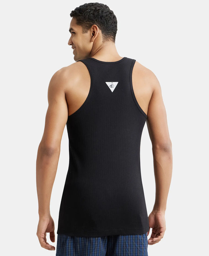 Super Combed Cotton Rib Round Neck with Racer Back Gym Vest - Black-3