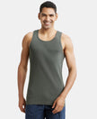 Super Combed Cotton Rib Round Neck with Racer Back Gym Vest - Deep Olive-1