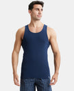 Super Combed Cotton Rib Round Neck with Racer Back Gym Vest - Navy-1