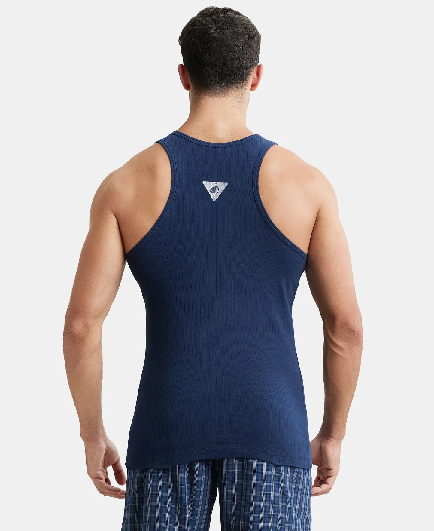 Super Combed Cotton Rib Round Neck with Racer Back Gym Vest - Navy-3