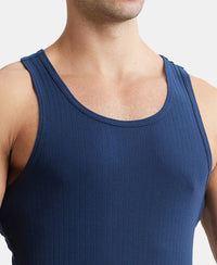 Super Combed Cotton Rib Round Neck with Racer Back Gym Vest - Navy-6