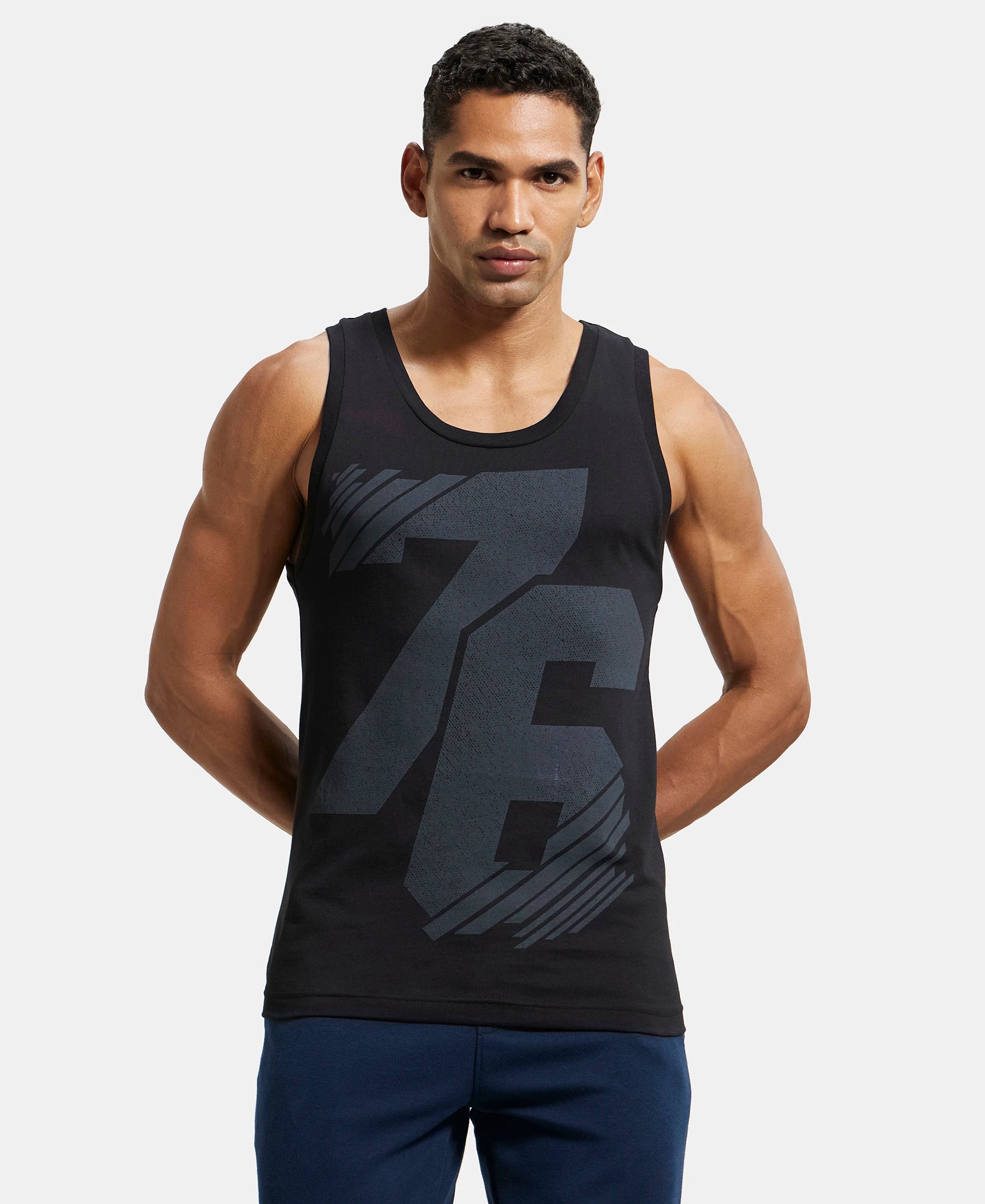 Super Combed Cotton Rich Tank Top Black print