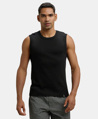 Super Combed Cotton Rib Solid Round Neck Muscle Vest - Black-1