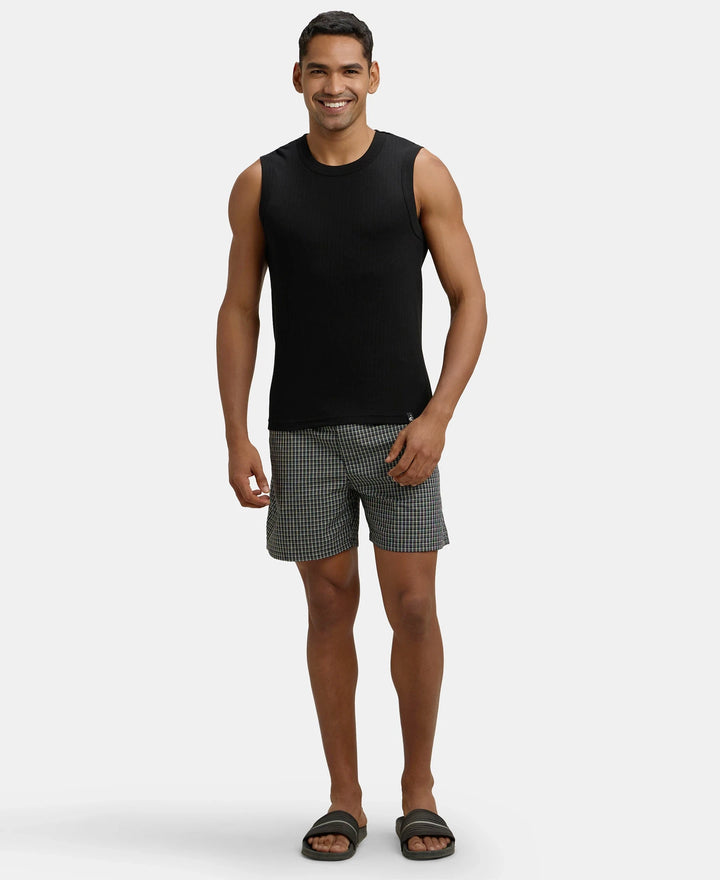 Super Combed Cotton Rib Solid Round Neck Muscle Vest - Black-4