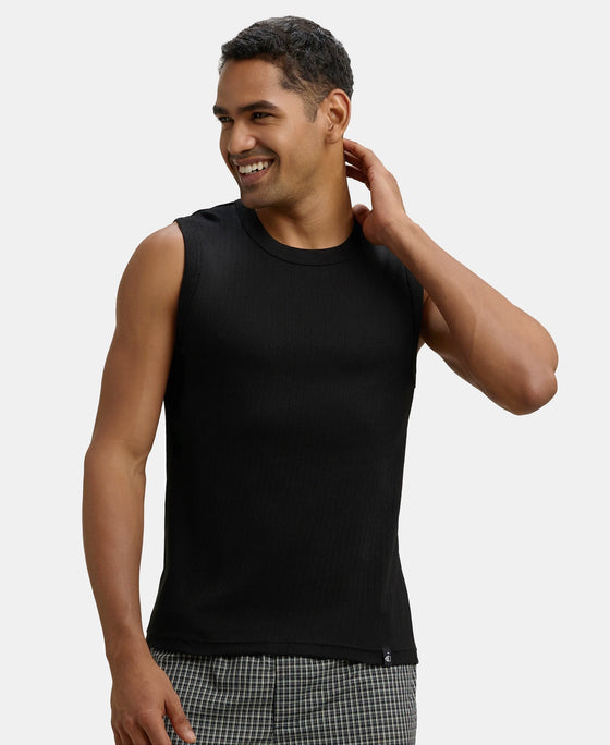 Super Combed Cotton Rib Solid Round Neck Muscle Vest - Black-5