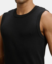 Super Combed Cotton Rib Solid Round Neck Muscle Vest - Black-7