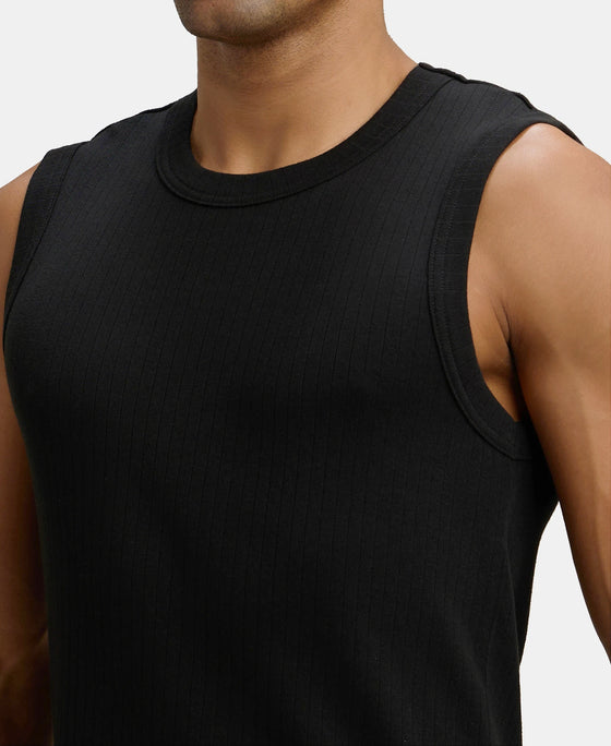 Super Combed Cotton Rib Solid Round Neck Muscle Vest - Black-7