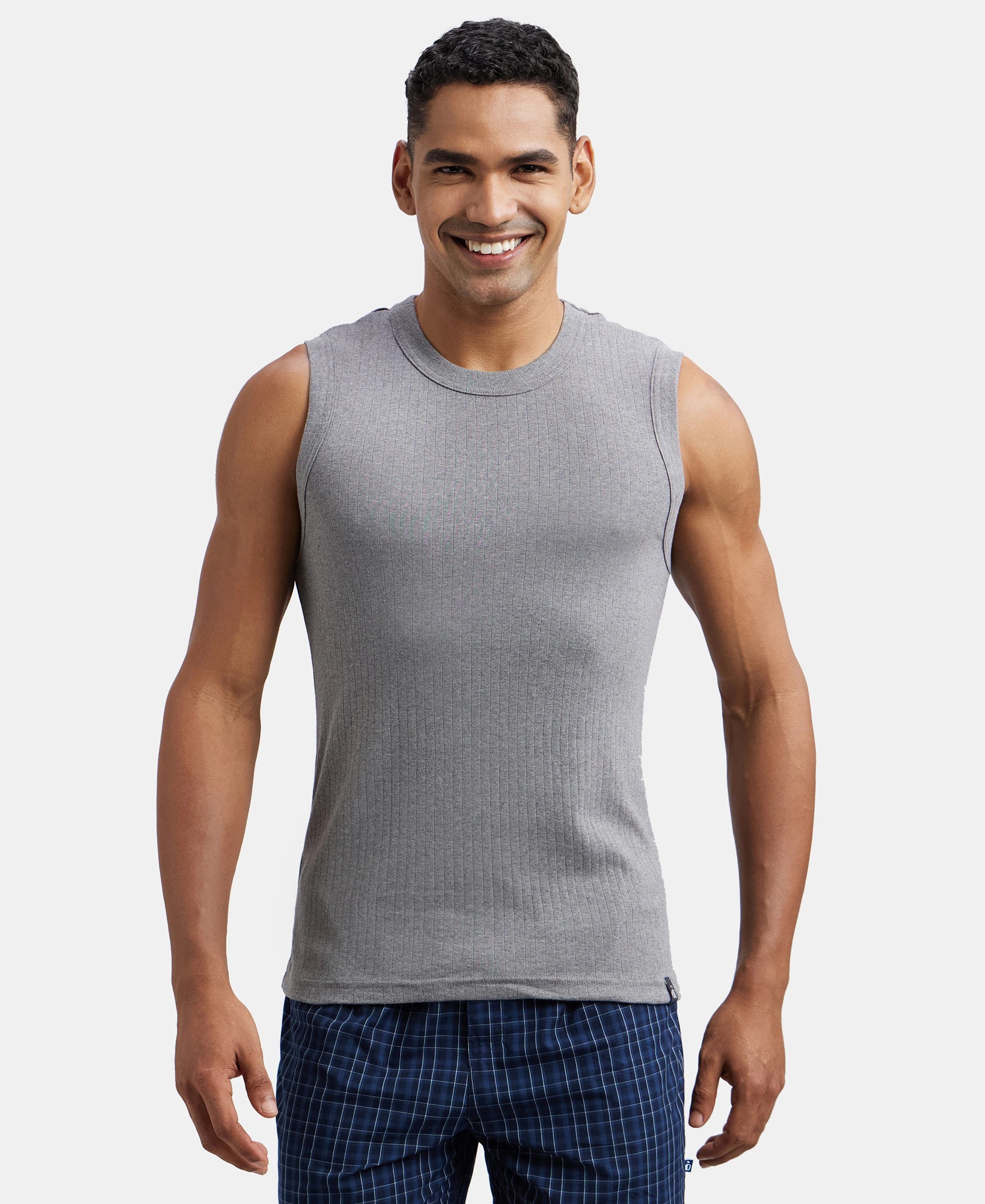 Buy Super Combed Cotton Rib Solid Round Neck Muscle Vest Grey Melange 9930 Jockey India