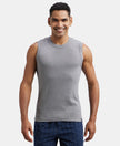 Super Combed Cotton Rib Solid Round Neck Muscle Vest - Grey Melange-1