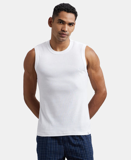 Super Combed Cotton Rib Solid Round Neck Muscle Vest - White-5