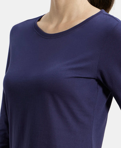 Super Combed Cotton Rich Relaxed Fit Solid Round Neck Three Quarter Sleeve T-Shirt  - Classic Navy-7