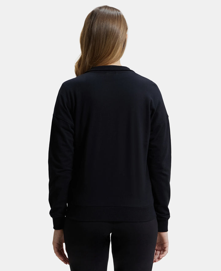 Super Combed Cotton French Terry Drop Shoulder Styled Jacket with Ribbed Cuff and Hem - Black-3