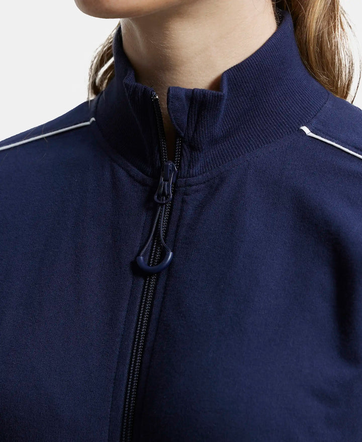 Super Combed Cotton French Terry Drop Shoulder Styled Jacket with Ribbed Cuff and Hem - Navy Blazer-7