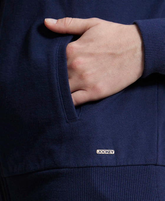Super Combed Cotton French Terry Drop Shoulder Styled Jacket with Ribbed Cuff and Hem - Navy Blazer-8