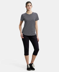 Super Combed Cotton Stripe Fabric Relaxed Fit Round Neck Half Sleeve T-Shirt with Curved Hem Styling - Black-4