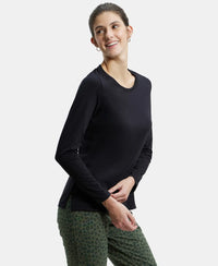Super Combed Cotton Rich Relaxed Fit Solid Round Neck Full Sleeve T-Shirt - Black-2