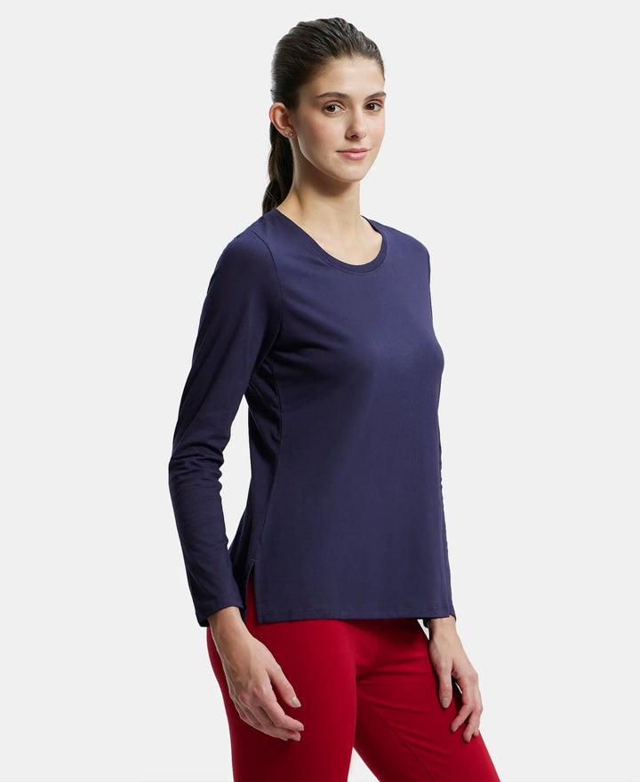 Super Combed Cotton Rich Relaxed Fit Solid Round Neck Full Sleeve T-Shirt - Classic Navy-2