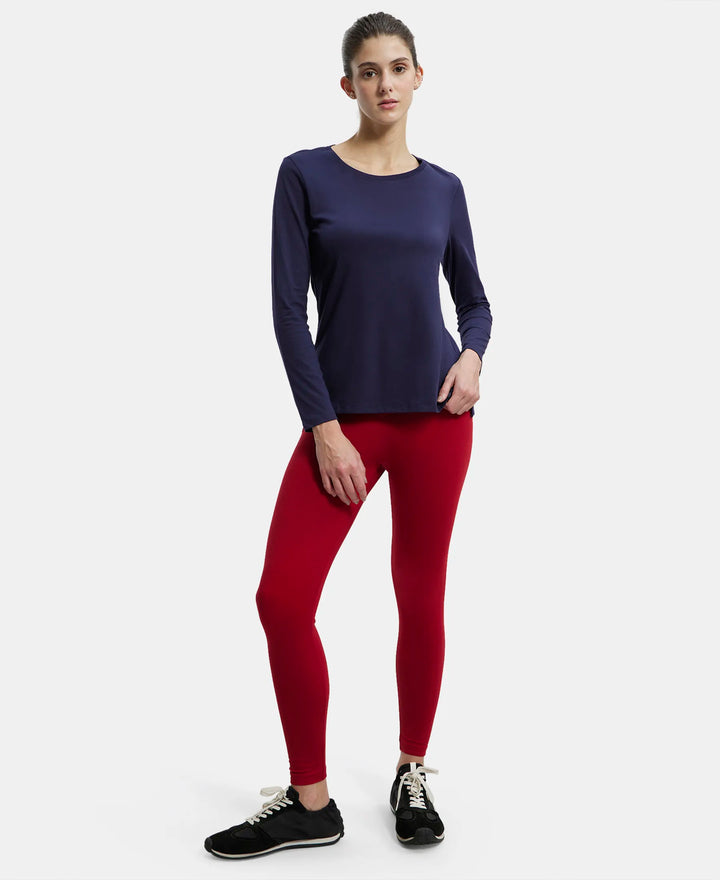 Super Combed Cotton Rich Relaxed Fit Solid Round Neck Full Sleeve T-Shirt - Classic Navy-4