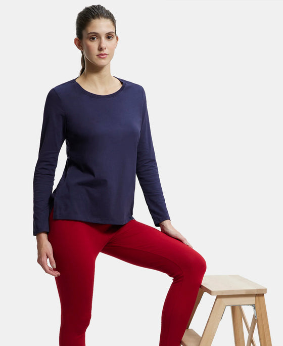 Super Combed Cotton Rich Relaxed Fit Solid Round Neck Full Sleeve T-Shirt - Classic Navy-5