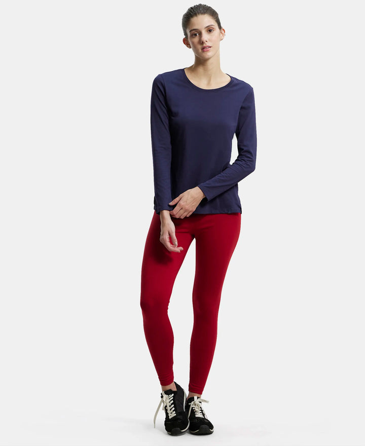Super Combed Cotton Rich Relaxed Fit Solid Round Neck Full Sleeve T-Shirt - Classic Navy-6