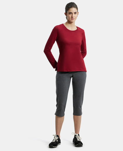 Super Combed Cotton Rich Relaxed Fit Solid Round Neck Full Sleeve T-Shirt - Rhubarb-4