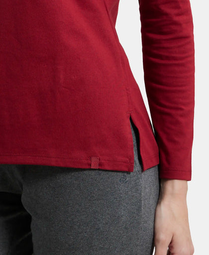 Super Combed Cotton Rich Relaxed Fit Solid Round Neck Full Sleeve T-Shirt - Rhubarb-8