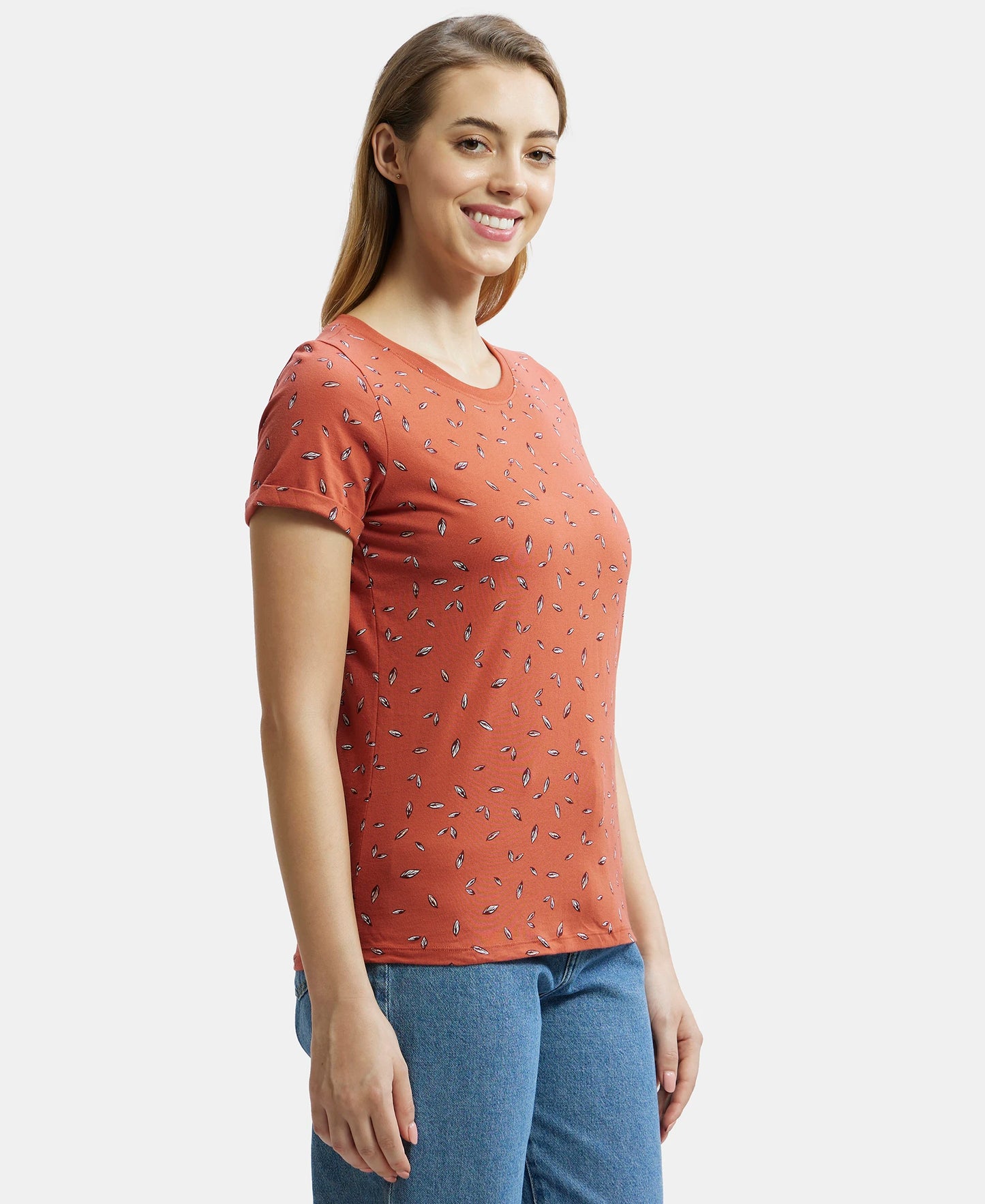 Super Combed Cotton Printed Fabric Relaxed Fit Half Sleeve T-Shirt - Cinnabar-2