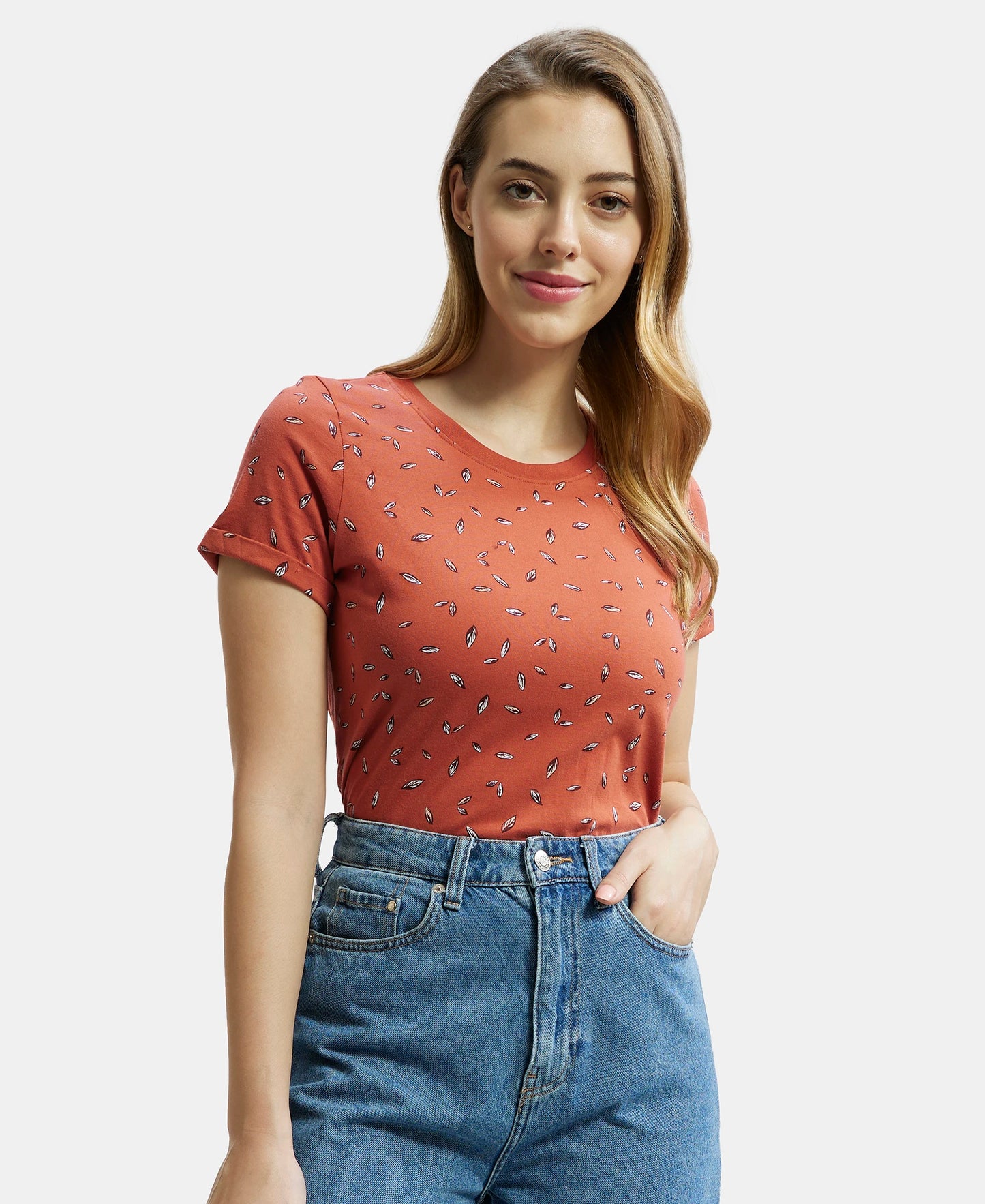 Super Combed Cotton Printed Fabric Relaxed Fit Half Sleeve T-Shirt - Cinnabar-5