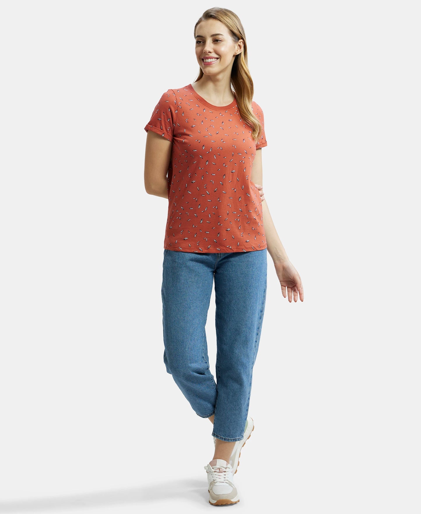 Super Combed Cotton Printed Fabric Relaxed Fit Half Sleeve T-Shirt - Cinnabar-6