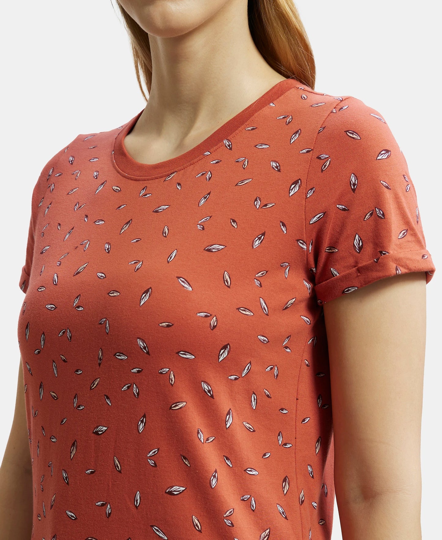 Super Combed Cotton Printed Fabric Relaxed Fit Half Sleeve T-Shirt - Cinnabar-7