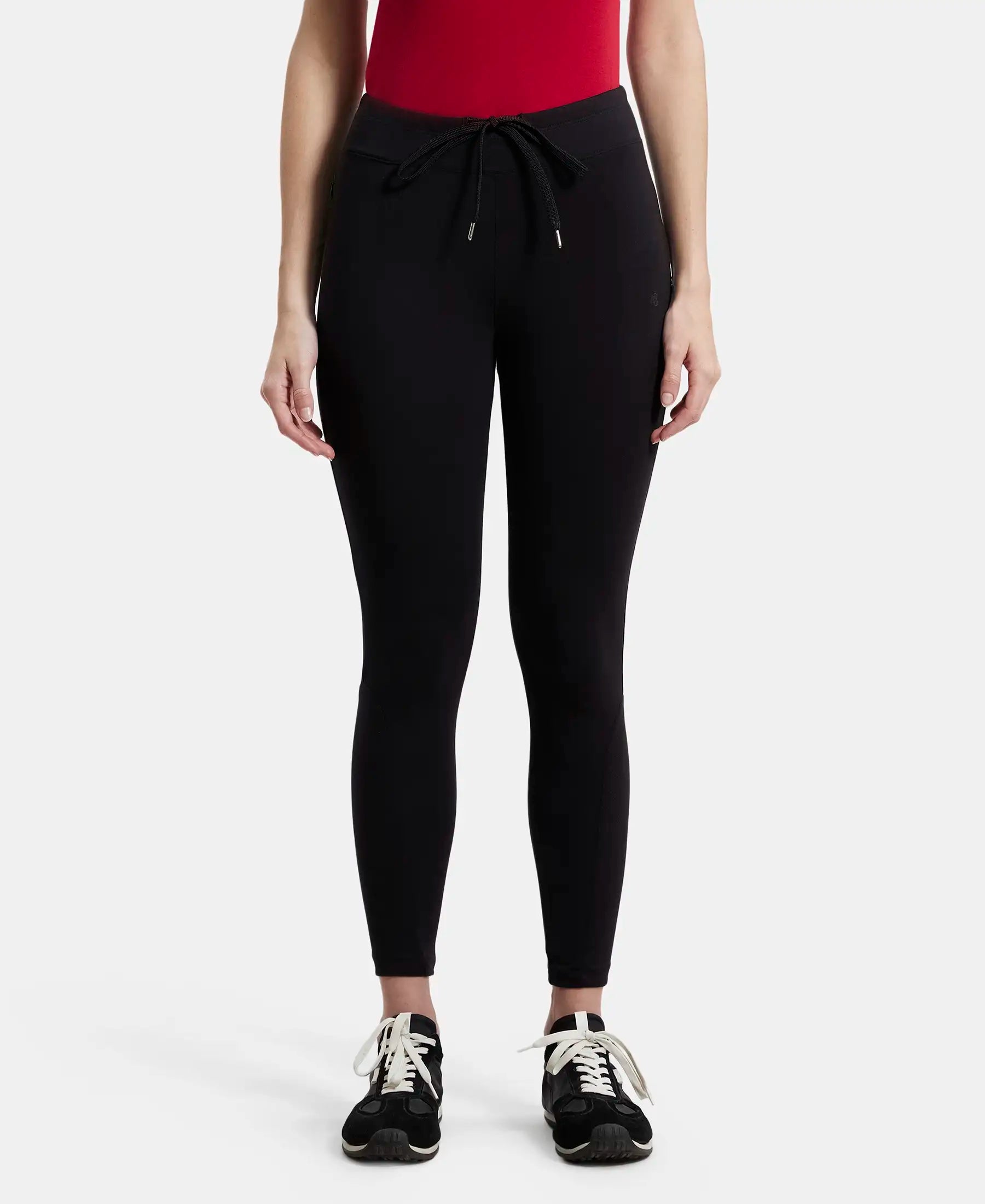 Buy Super Combed Cotton Elastane Yoga Pants with Side Zipper Pocket - Black  AA01
