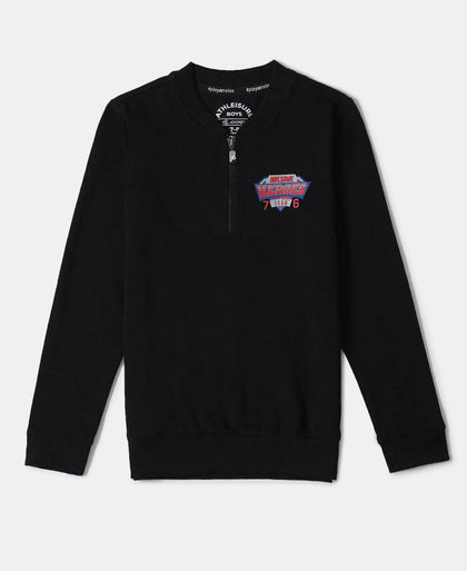 Super Combed Cotton Rich Mandarin Collar Sweatshirt - Black-1