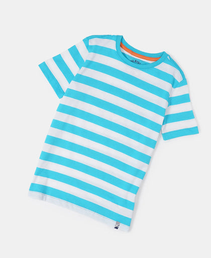 Super Combed Cotton Striped Half Sleeve T-Shirt - Scuba blue/white-5