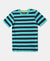 Super Combed Cotton Striped Half Sleeve T-Shirt - Waterfall & Navy-1