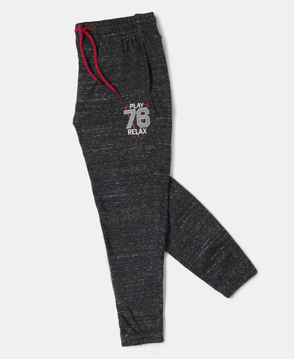 Super Combed Cotton Rich Graphic Printed Joggers with Elasticated Hem - Black Snow Melange-5