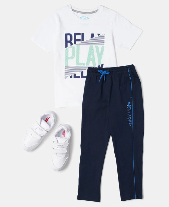 Super Combed Cotton Rich Graphic Printed Joggers with Elasticated Hem - Navy-4
