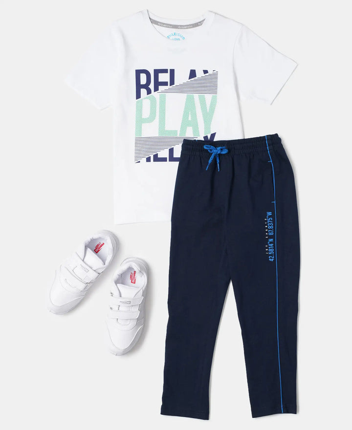 Super Combed Cotton Rich Graphic Printed Joggers with Elasticated Hem - Navy-4