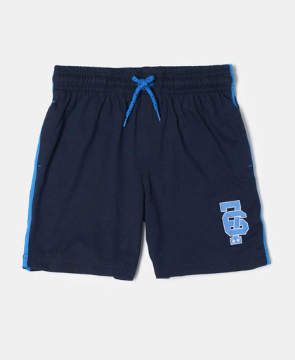 Super Combed Cotton Rich Graphic Printed Shorts with Contrast Side Taping - Navy-1